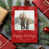 Prettige feestdagen Modern Script Snowflakes Foto Feestdagenkaart