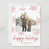 Prettige feestdagen Modern Script Snowflakes Foto Feestdagenkaart (Voorkant)