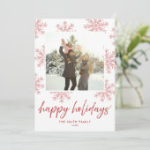 Prettige feestdagen Modern Script Snowflakes Foto Feestdagenkaart (Staand voorkant)
