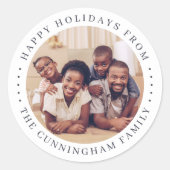 Prettige Feestdagen Modern Sober Chic Familiefoto Ronde Sticker (Voorkant)