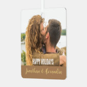 prettige feestdagen modern trendy koppel fotoscrip metalen ornament (Voorkant links)