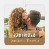 prettige feestdagen modern trendy koppel fotoscrip metalen ornament (Achterkant)