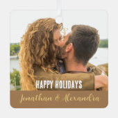 prettige feestdagen modern trendy koppel fotoscrip metalen ornament (Voorkant)