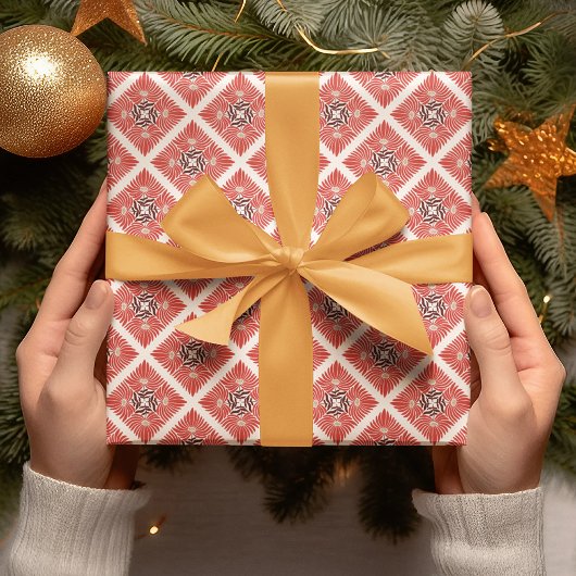 Prettige feestdagen Modern Vet Rood Bloemen Kerstm Cadeaupapier