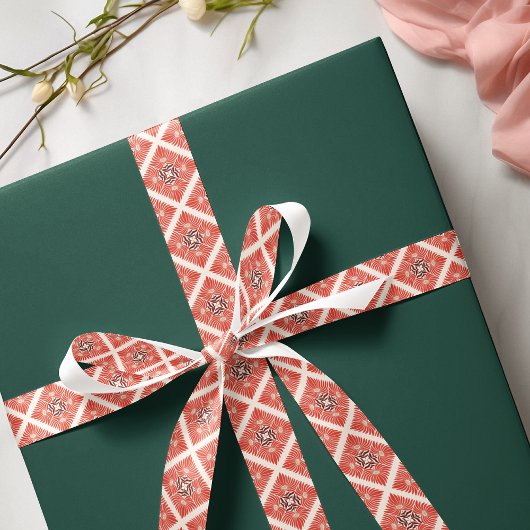 Prettige feestdagen Modern Vet Rood Bloemen Kerstm Satijnen Lint