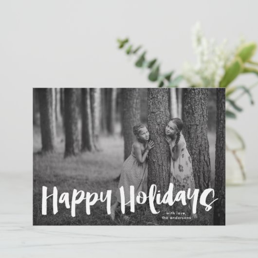 Prettige feestdagen Moderne "belettering" kerstfot Feestdagenkaart (Staand voorkant)