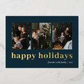 Prettige feestdagen Moderne Blauw Goud Typografie (Voorkant)