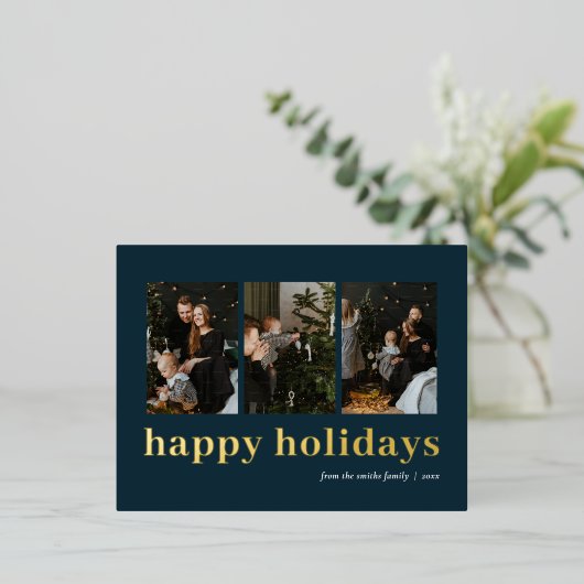 Prettige feestdagen Moderne Blauw Goud Typografie (Staand Voorkant)