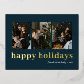 Prettige feestdagen Moderne Blauw Goud Typografie (Voorkant)