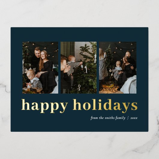 Prettige feestdagen Moderne Blauw Goud Typografie (Voorkant)