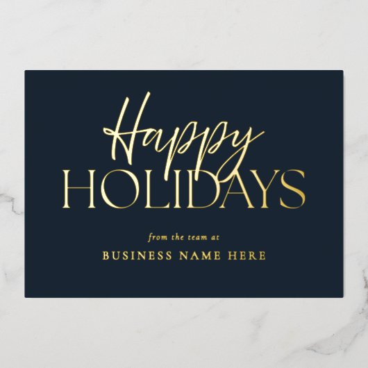 Prettige feestdagen Moderne Blue Gold Script Busin (Voorkant)