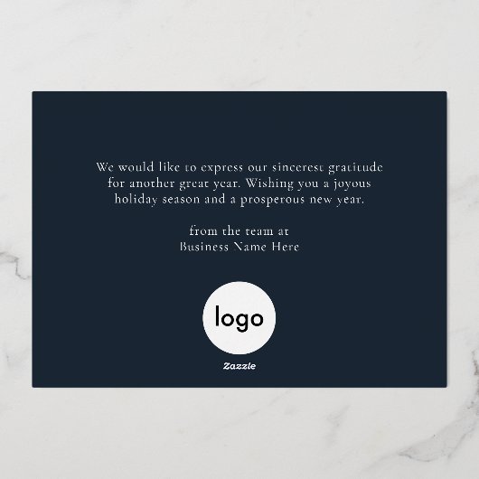 Prettige feestdagen Moderne Blue Gold Script Busin (Achterkant)