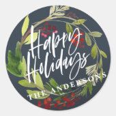 prettige feestdagen moderne chemische waterverf ronde sticker (Voorkant)