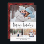 prettige feestdagen Moderne Collage van het Manusc Feestdagenkaart<br><div class="desc">Deze elegante en stijlvolle fotokaart voor feestdagen is zeker dit jaar nog vrolijk! Het voorzien van een vreugdevol sentiment in borstelmanuscript met een inky textuur die "Prettige feestdagen"zegt personaliseer de tekst op de bodem en de foto's met uw. Komt met een klassiek rood en zwart patroon op de rug voor...</div>