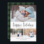 prettige feestdagen Moderne Collage van het Manusc Feestdagenkaart<br><div class="desc">Deze elegante en stijlvolle fotokaart voor feestdagen is zeker dit jaar nog vrolijk! Het voorzien van een vreugdevol sentiment in borstelmanuscript met een inky textuur die "Prettige feestdagen"zegt personaliseer de tekst op de bodem en de foto's met uw. Komt met een klassiek rood en zwart patroon op de rug voor...</div>