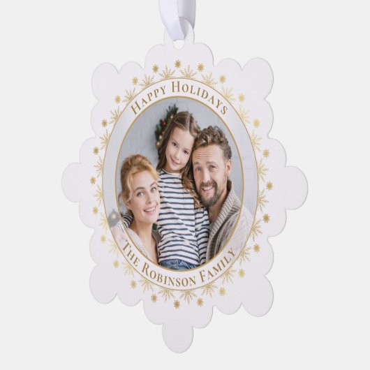 Prettige feestdagen Moderne Elegante Faux Gold Fot Ornament Kaart (Links)