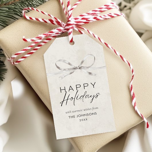 Prettige feestdagen Moderne Elegante Minimal Bow Cadeaulabel
