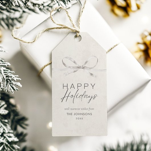 Prettige feestdagen Moderne Elegante Minimal Bow Cadeaulabel