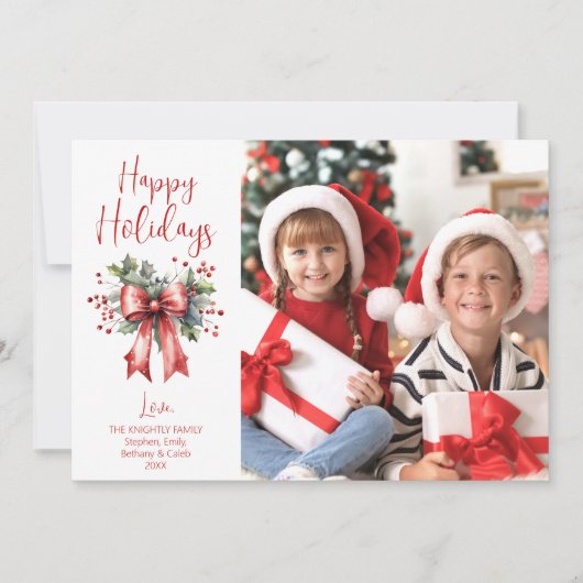 Prettige feestdagen Moderne foto Rode boog script Feestdagenkaart (Voorkant)