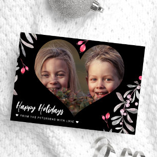 Prettige feestdagen Moderne foto roze holly bessen Feestdagenkaart