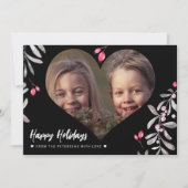 Prettige feestdagen Moderne foto roze holly bessen Feestdagenkaart (Voorkant)