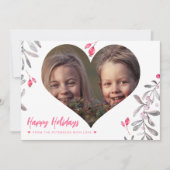 Prettige feestdagen Moderne foto roze holly bessen Feestdagenkaart (Voorkant)