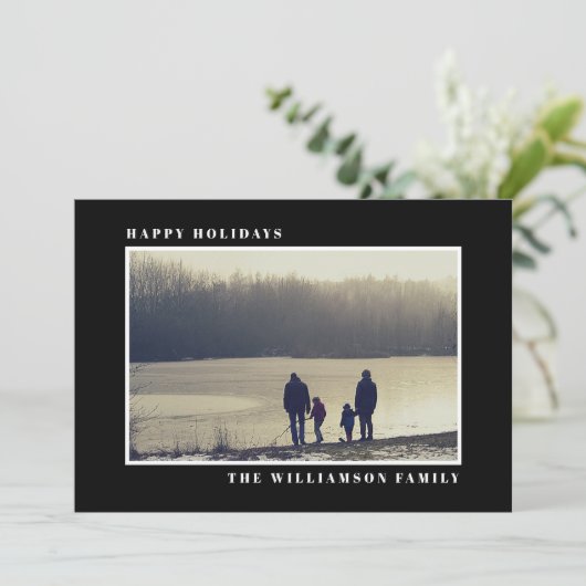 Prettige feestdagen Moderne foto zwarte Kaart (Staand voorkant)