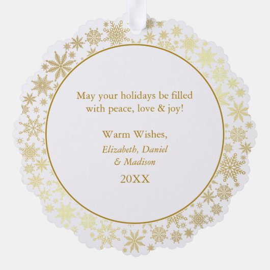 Prettige feestdagen Moderne gouden sneeuwvlokken Ornament Kaart (Achterkant)