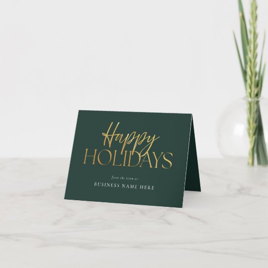 Prettige feestdagen Moderne Green Gold Script Busi (Voorkant)