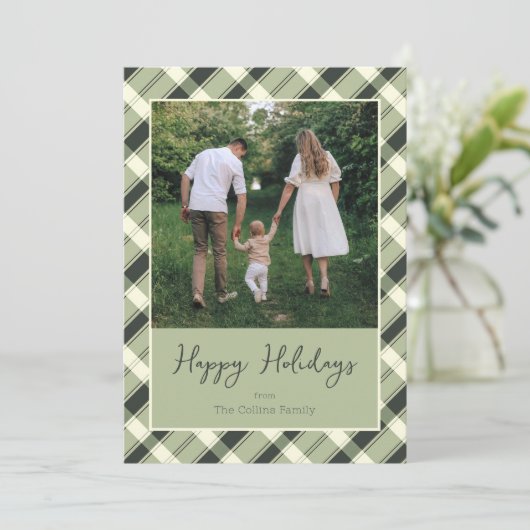 Prettige feestdagen Moderne Groene Plakken Script Feestdagenkaart (Staand voorkant)