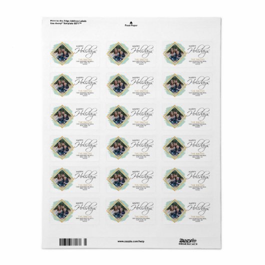 Prettige feestdagen Moderne groene salie gouden fo Etiket