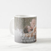 prettige feestdagen Moderne handschrift trouwfoto Koffiemok (Voorkant links)