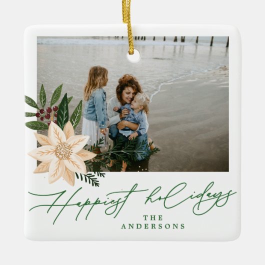 prettige feestdagen moderne kerst botanische keramisch ornament (Voorkant)