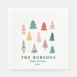 Prettige feestdagen Moderne kerstbomen groen Servet