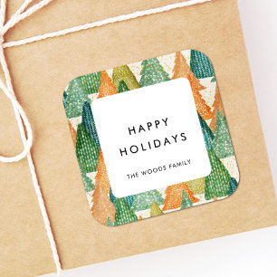 Prettige feestdagen Moderne kerstbomen patroon Vierkante Sticker