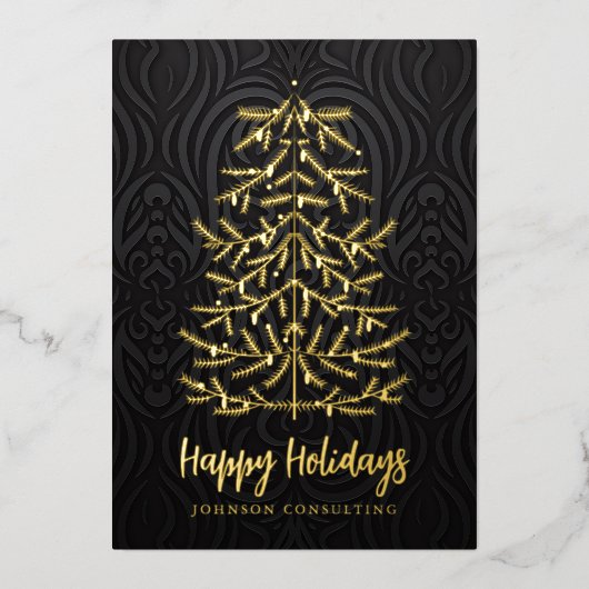 prettige feestdagen Moderne kerstboom Damask (Voorkant)