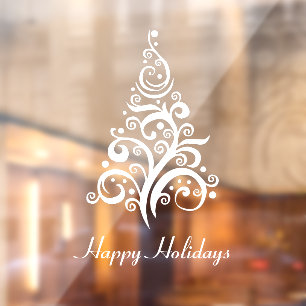 Prettige feestdagen Moderne kerstboom wit Raamsticker