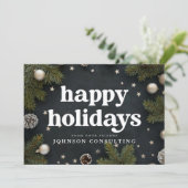 prettige feestdagen Moderne kerstversieringen en p Feestdagenkaart (Staand voorkant)