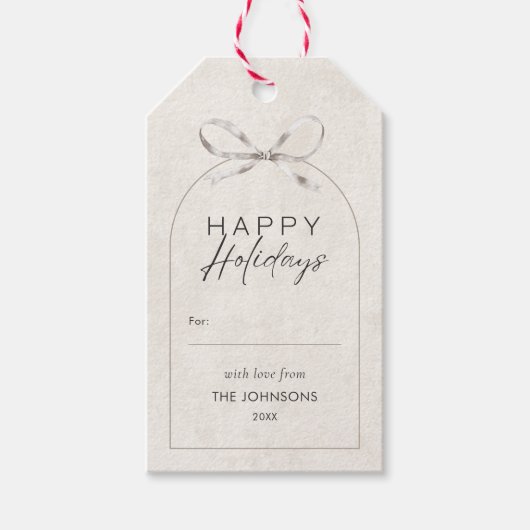 Prettige feestdagen Moderne Minimal Boho Arch Bow  Cadeaulabel (Voorkant)