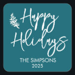 Prettige feestdagen Moderne minimalistische script Vierkante Sticker<br><div class="desc">Dit ontwerp kan op het gebied worden gepersonaliseerd dat door de foto en/of tekst te veranderen wordt verstrekt. Of het kan worden aangepast door te klikken deze Sjabloon personaliseert en dan de klik te kiezen om verdere optie aan te passen en de kleur van de achtergrond te schrappen of te...</div>