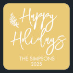 Prettige feestdagen Moderne minimalistische script Vierkante Sticker<br><div class="desc">Dit ontwerp kan op het gebied worden gepersonaliseerd dat door de foto en/of tekst te veranderen wordt verstrekt. Of het kan worden aangepast door te klikken deze Sjabloon personaliseert en dan de klik te kiezen om verdere optie aan te passen en de kleur van de achtergrond te schrappen of te...</div>