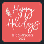 Prettige feestdagen Moderne minimalistische script Vierkante Sticker<br><div class="desc">Dit ontwerp kan op het gebied worden gepersonaliseerd dat door de foto en/of tekst te veranderen wordt verstrekt. Of het kan worden aangepast door te klikken deze Sjabloon personaliseert en dan de klik te kiezen om verdere optie aan te passen en de kleur van de achtergrond te schrappen of te...</div>