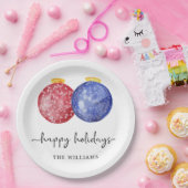 prettige feestdagen moderne rode blauwe siervoorwe papieren bordje (Feest)