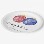 prettige feestdagen moderne rode blauwe siervoorwe papieren bordje (Gekanteld)