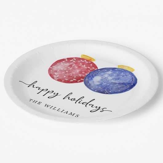 prettige feestdagen moderne rode blauwe siervoorwe papieren bordje (Gekanteld)