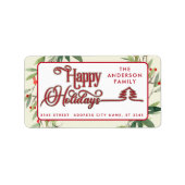 Prettige feestdagen Moderne rode botanische hulst Etiket (Voorkant)