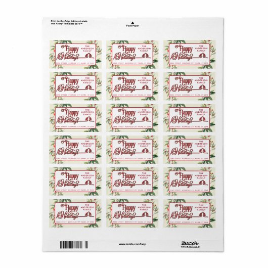 Prettige feestdagen Moderne rode botanische hulst Etiket (Full Sheet)