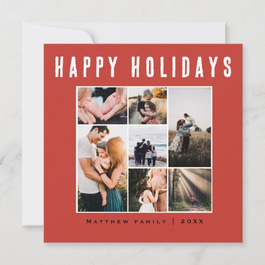Prettige feestdagen Moderne rode familie fotocolla Feestdagenkaart (Voorkant)