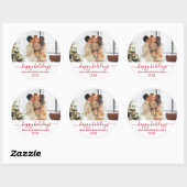 Prettige feestdagen Moderne rode scriptfamilie Fot Ronde Sticker (Vel)