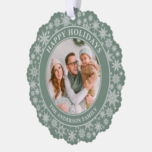 Prettige feestdagen Moderne Sage Groene Sneeuwvlok Ornament Kaart (Links)